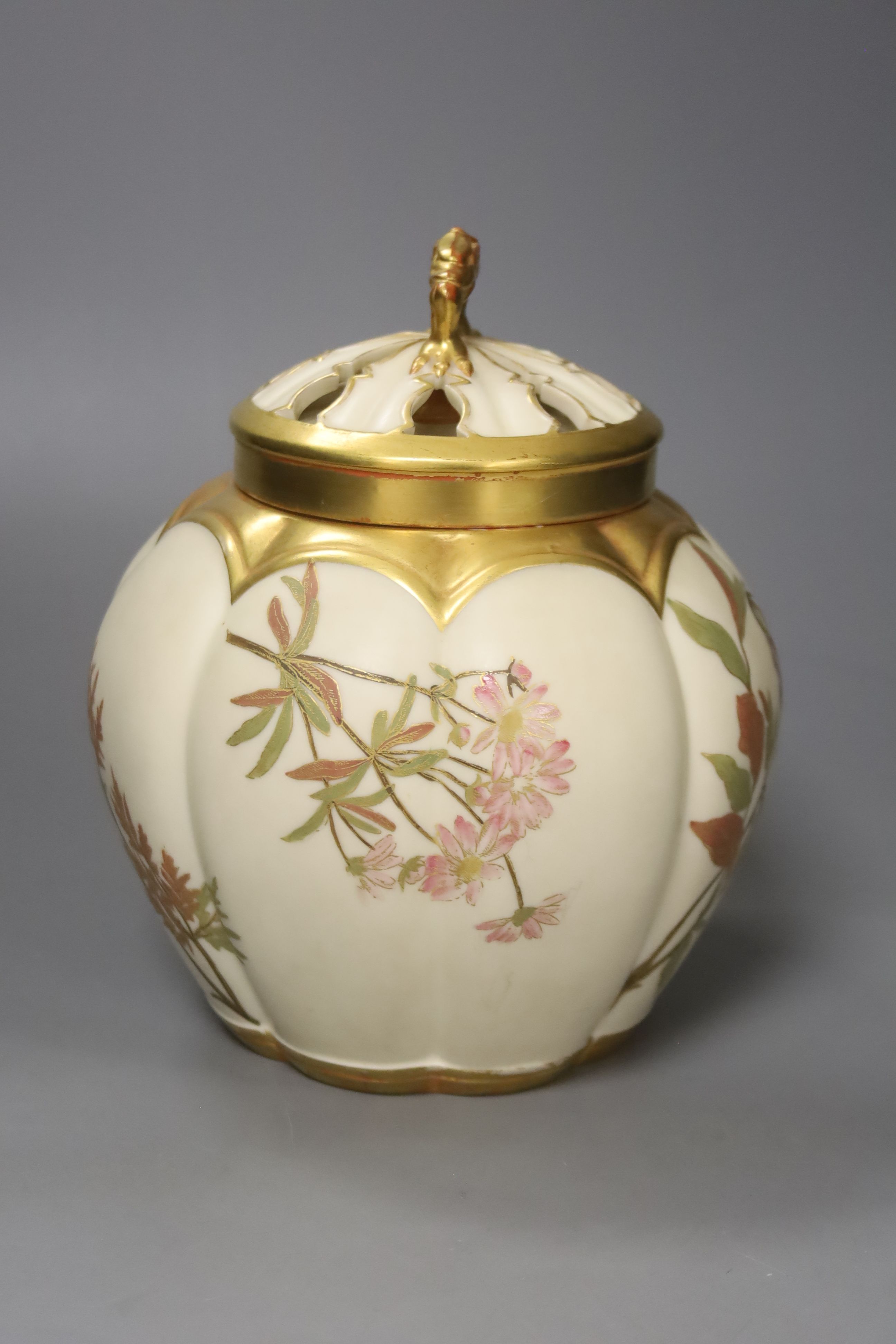 A Royal Worcester melon panelled pot pourri vase